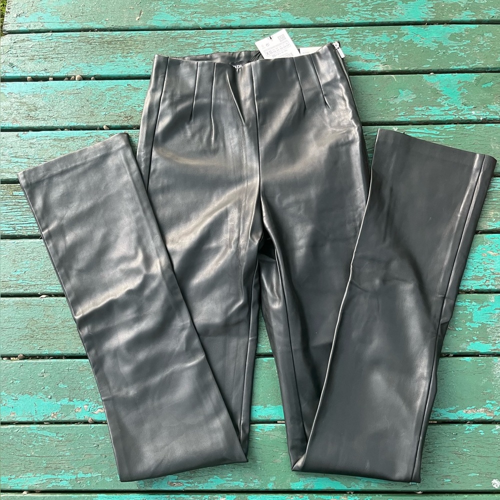 Zara extra long faux Leather pants
